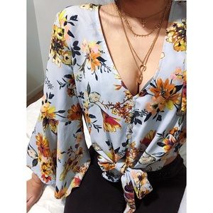 Leith Tops - LEITH floral tie front crop top Leith Tops - LEITH floral tie front crop top